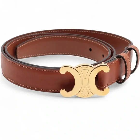 Celine Brown Belt with Gold Buckle Medium 25MM Triomphe Belt IN Natural Calfskin - TAN | CELINE main image 4